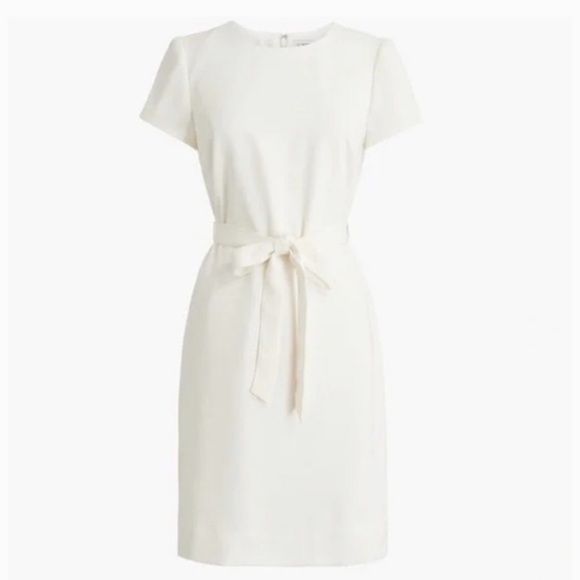 J. Crew White Short-Sleeve Belted Suiting Dress Size 10 - Picture 2 of 10